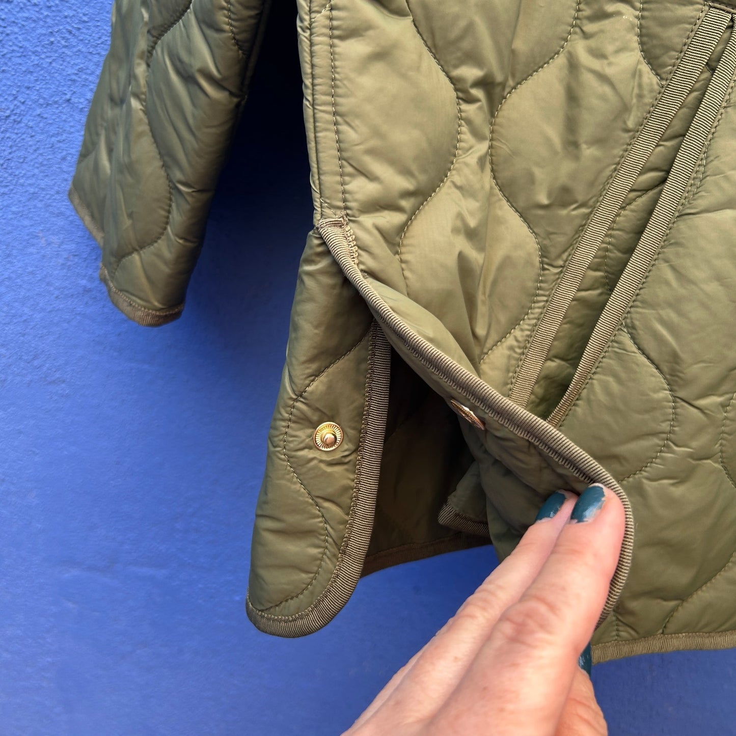 coldwater creek army green quilted jacket