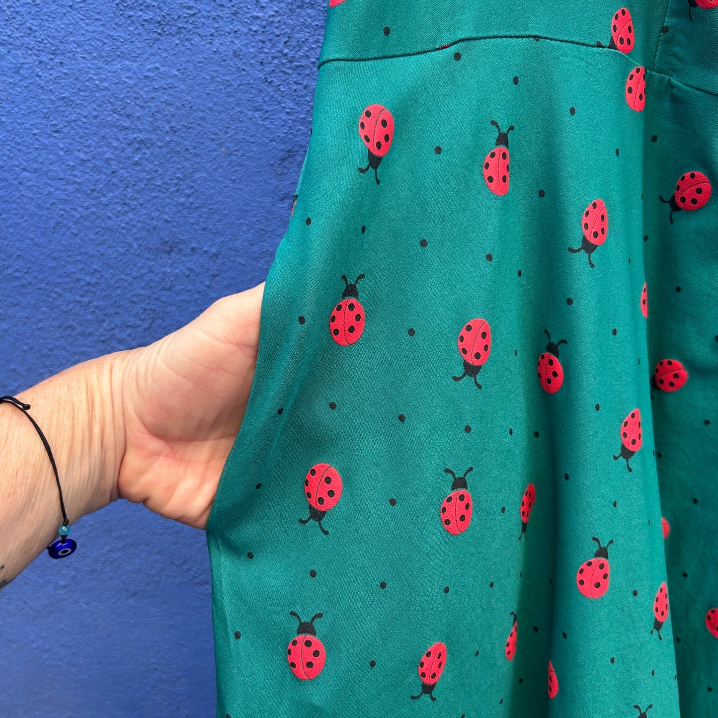 vintage vibe ladybug print long sleeve midi dress