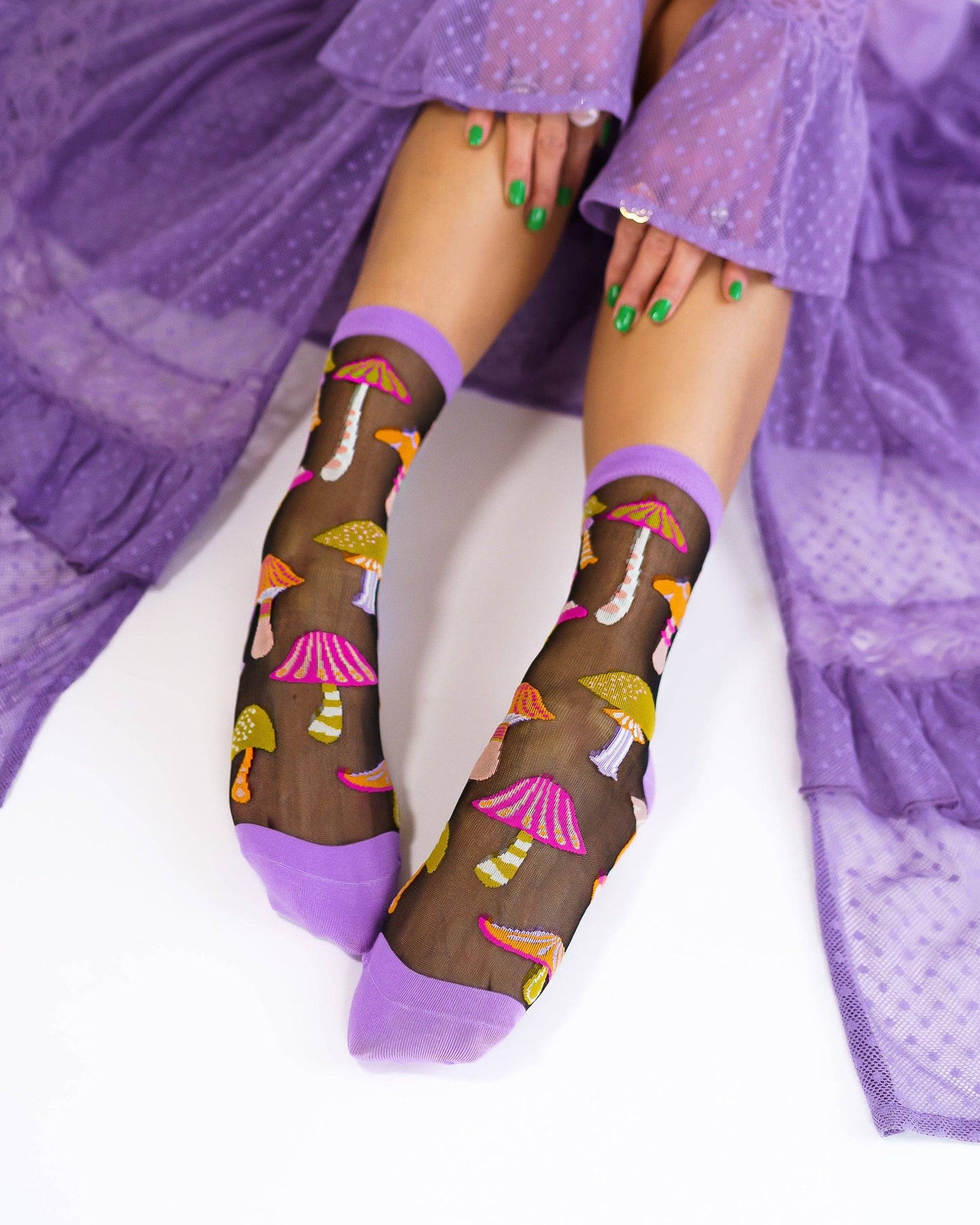 Magic Mushrooms Black Sheer Crew Sock | Sock Candy
