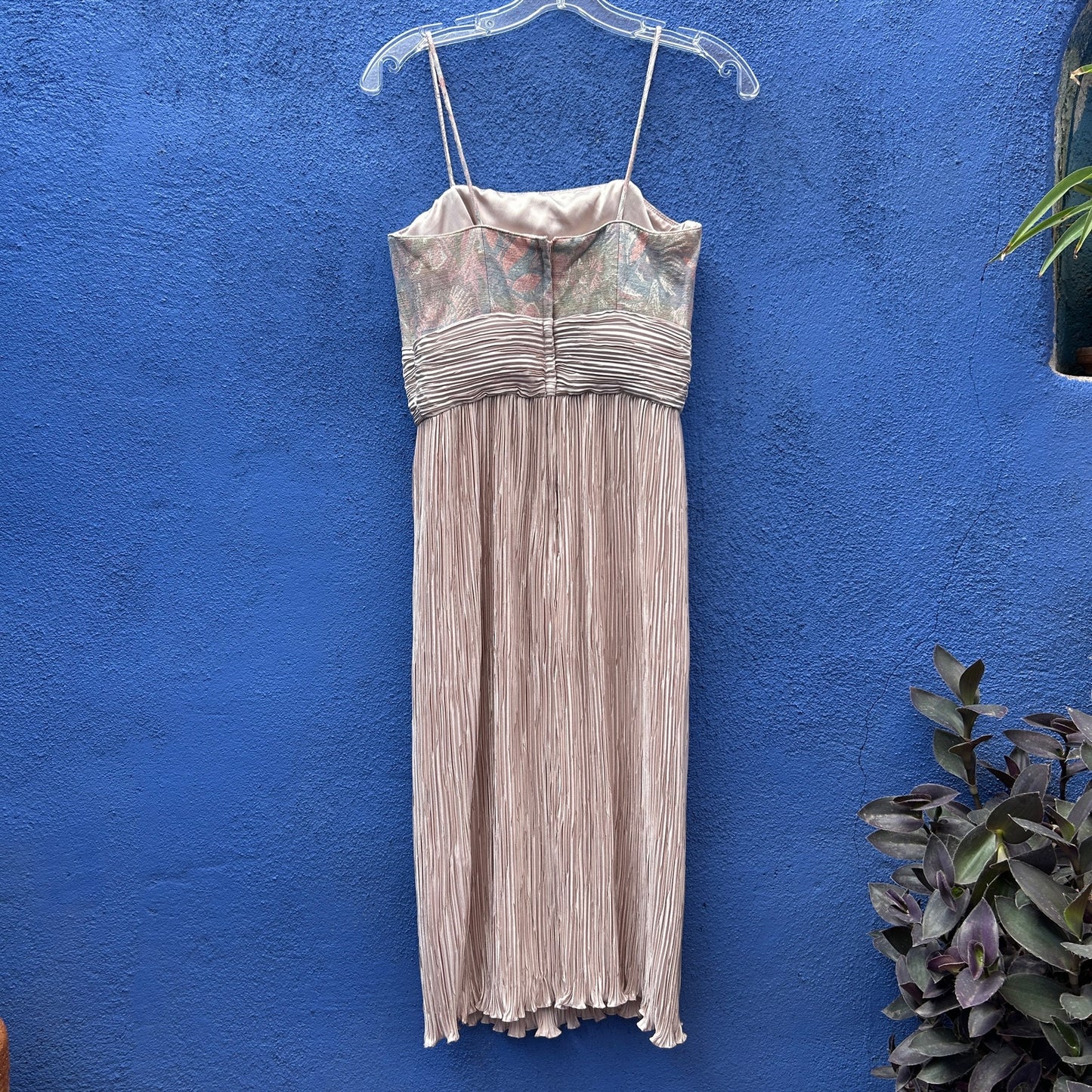 vintage metallic brocade and crinkle silk cocktail dress