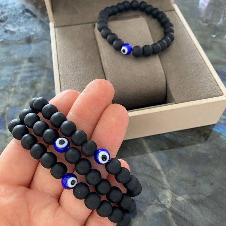 Evil Eye Bracelet for Men, Natural Stone Onyx Bead Bracelet | Evileyefavor