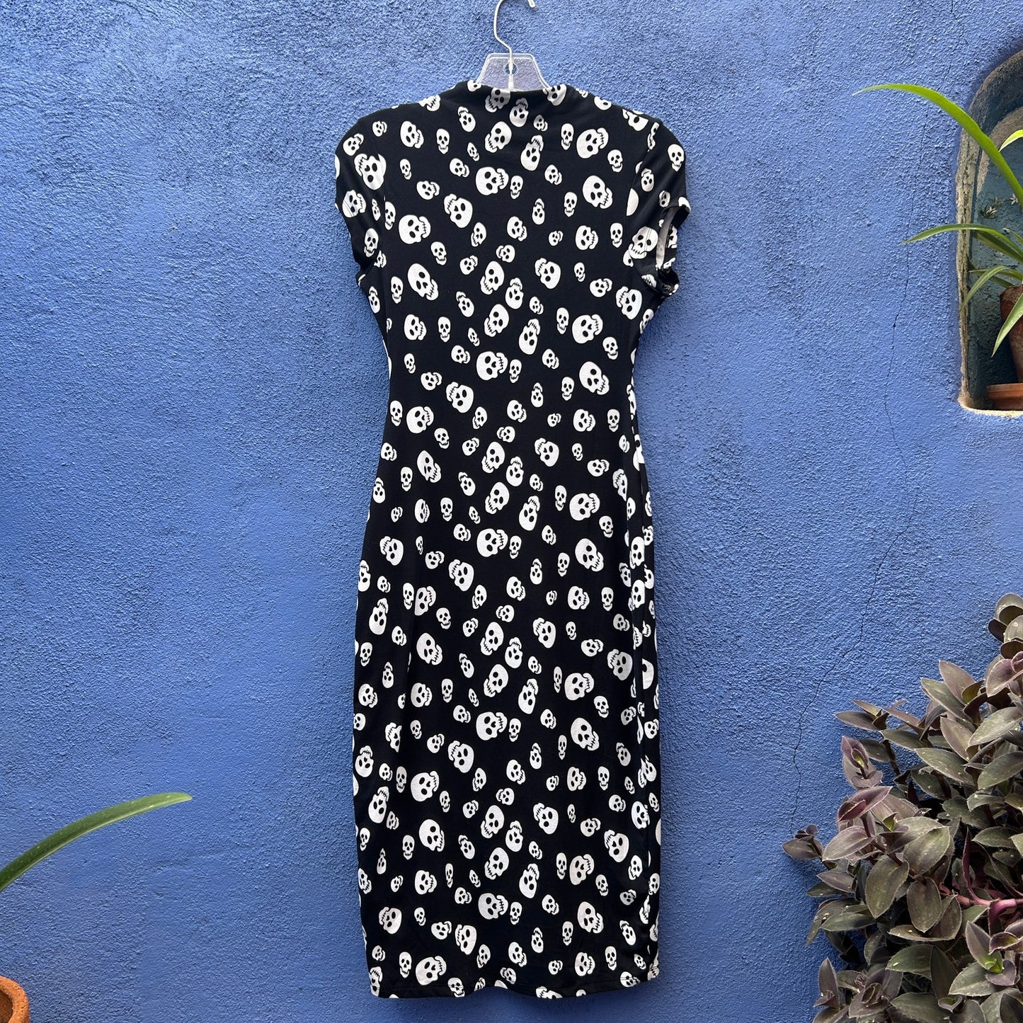 unique vintage skull print bodycon dress with mockneck