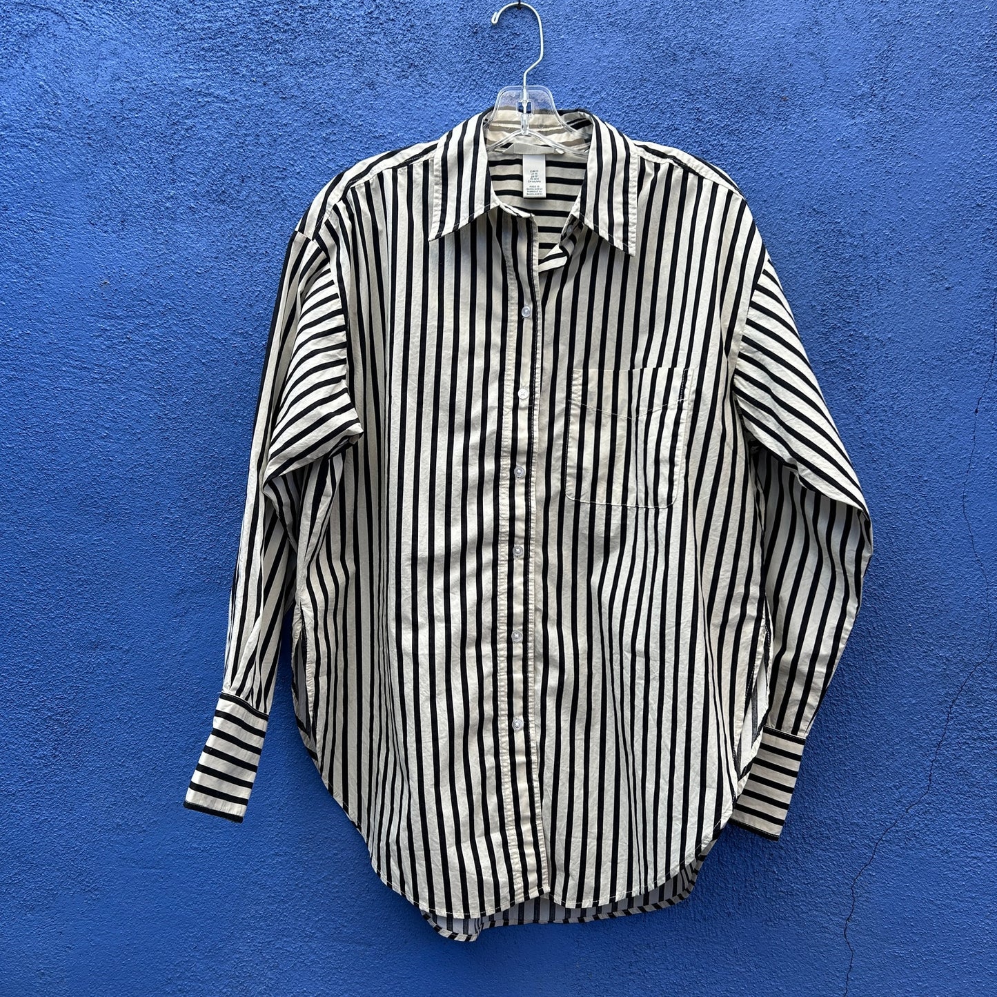 h&m oversized striped cotton minimalist button up tunic