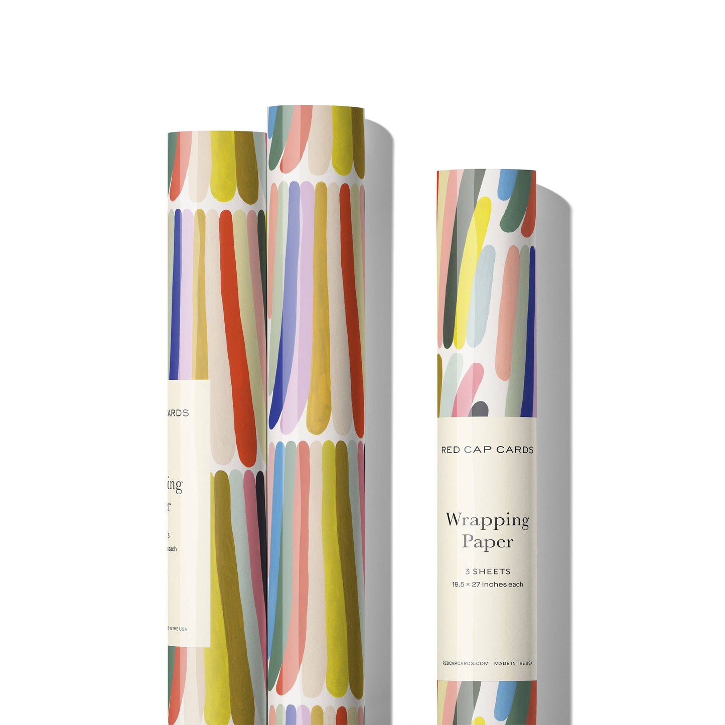 Red Cap Cards | Rainbow Stripes wrapping paper