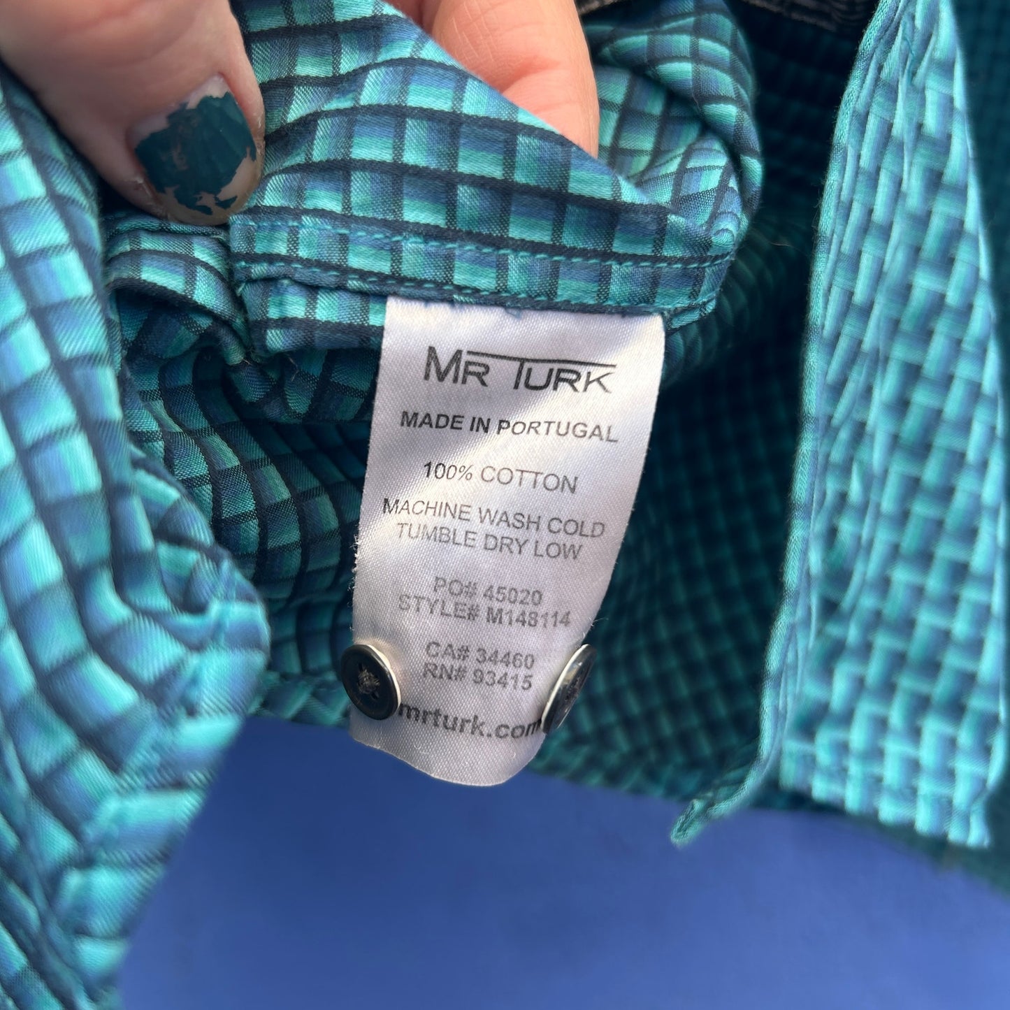 mr. turk teal basket print slim fit button down shirt