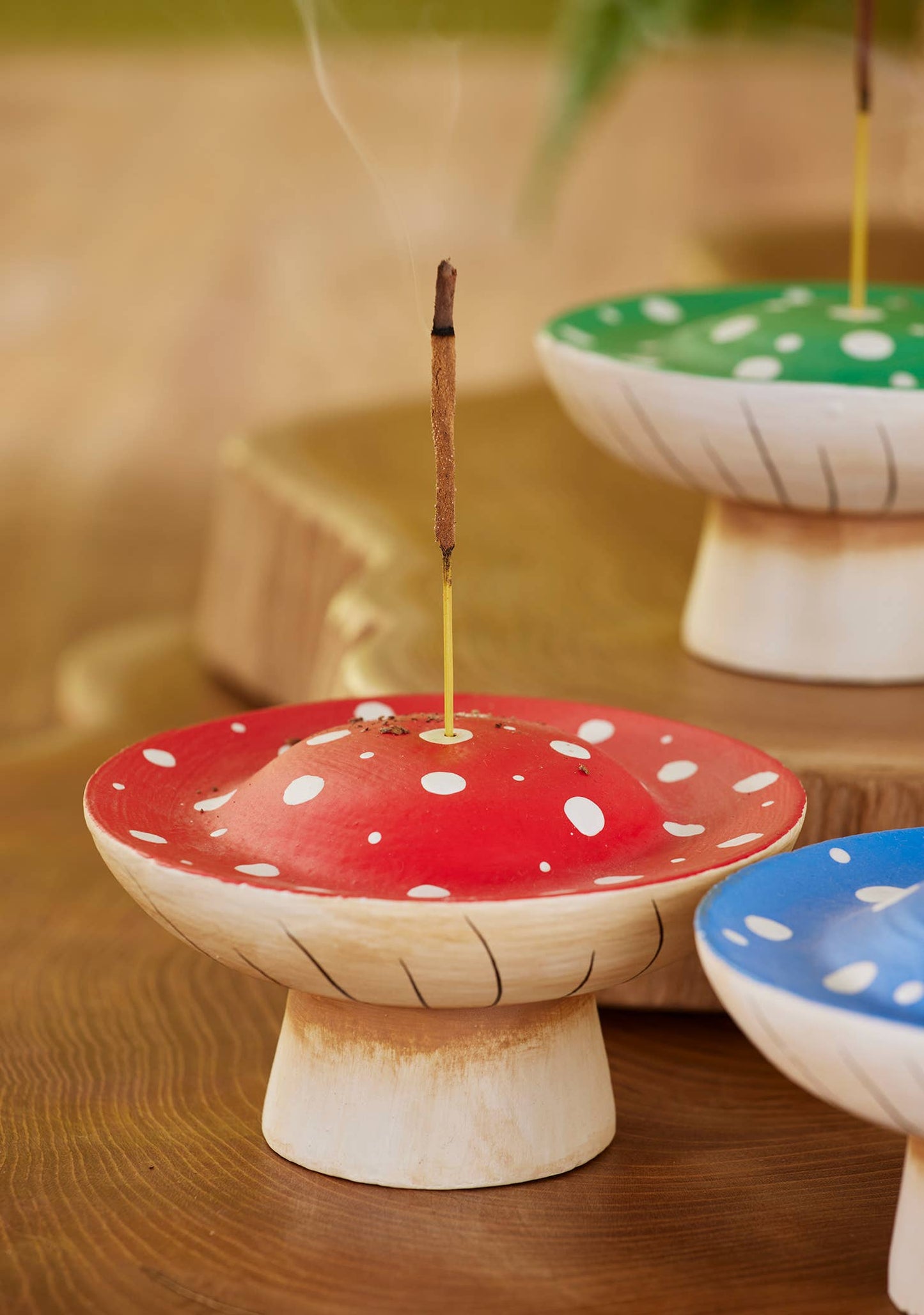 Dotty Mushroom Wooden Incense Holder | Namaste