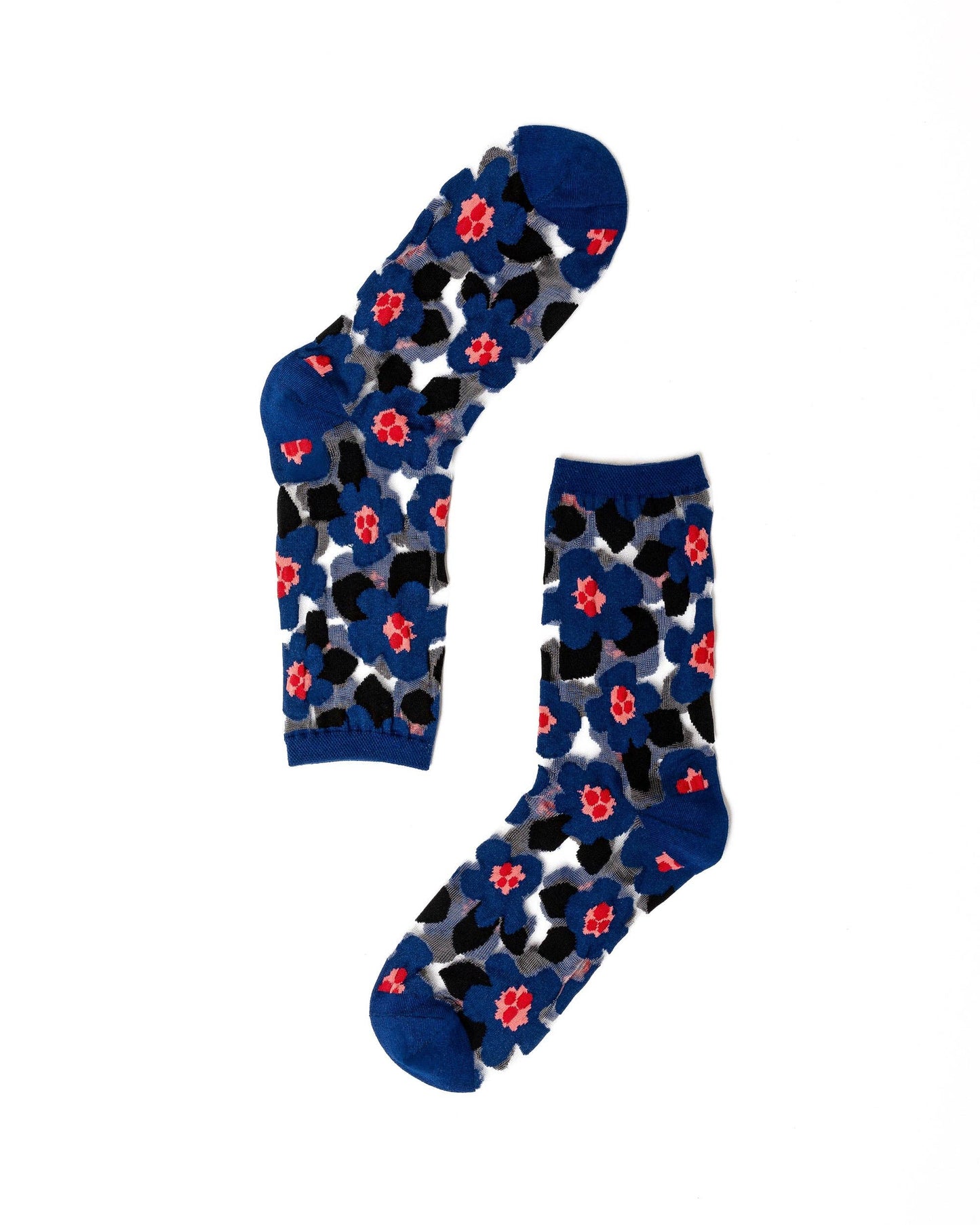 Bold Blue Floral Sheer Crew Sock | Sock Candy
