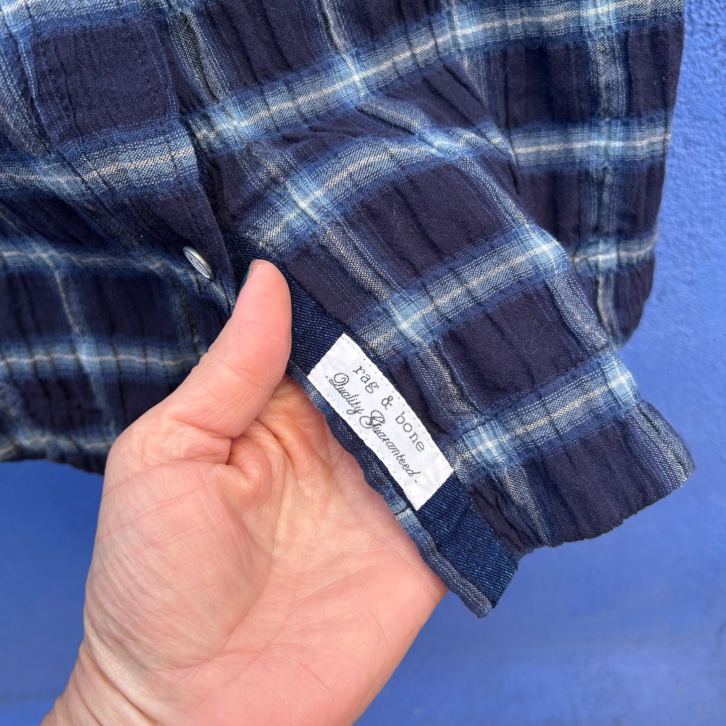 rag and bone jean blue plaid crinkle cotton shirt dress