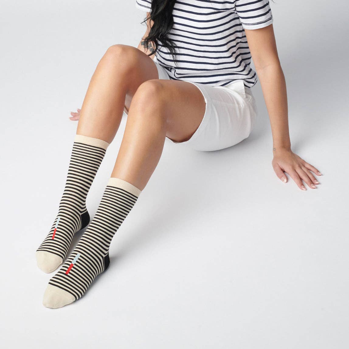 Hooray Sock Co. | Cole Black and White Striped Crew Socks