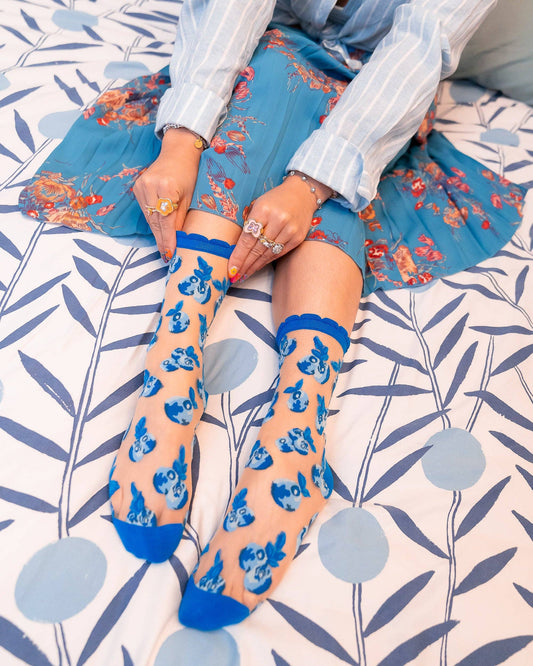 Blueberry Ruffle Sheer Crew Sock | Sock Candy