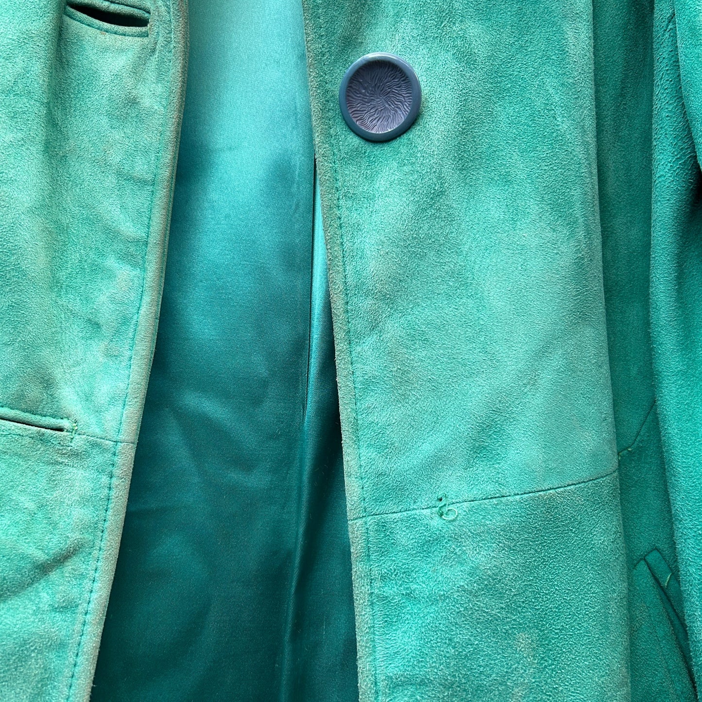 vintage teal suede and fur trench