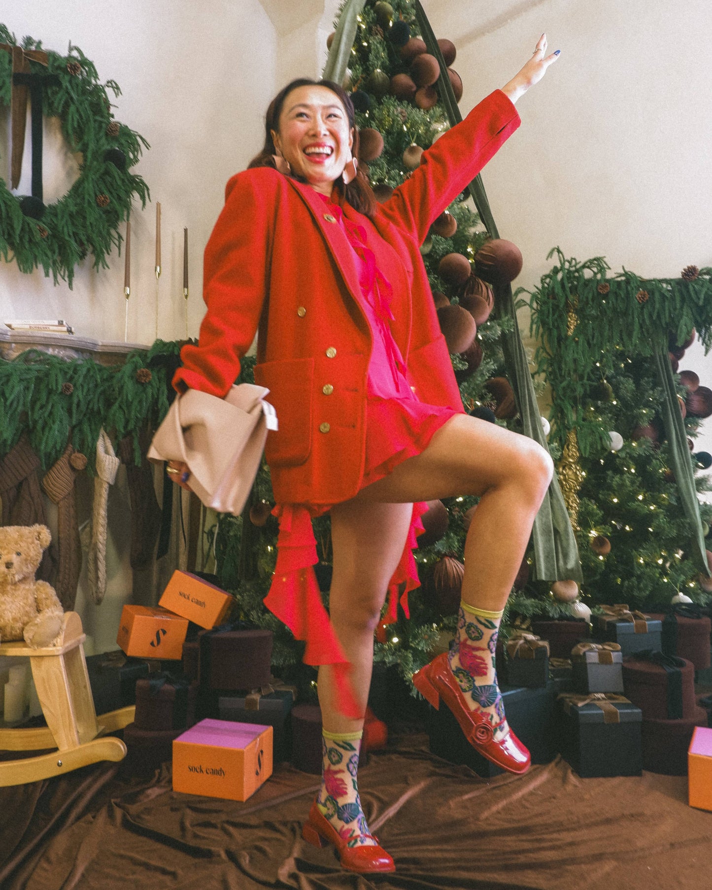 Festive Floral Sheer Crew Sock | Sock Candy