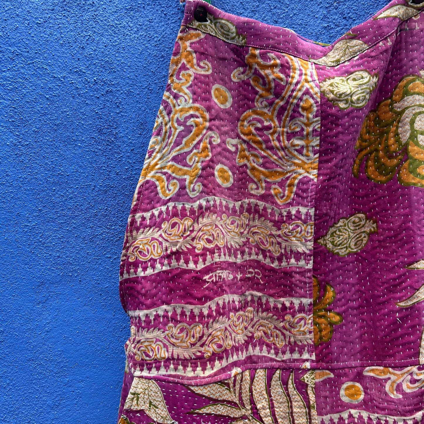 earthbound recycled kantha quilt overalls