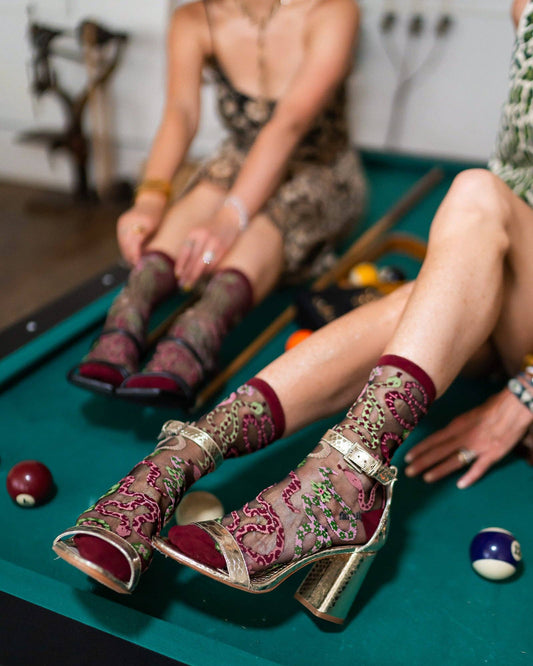 Serpentine Floral Black Sheer Crew Sock | Sock Candy