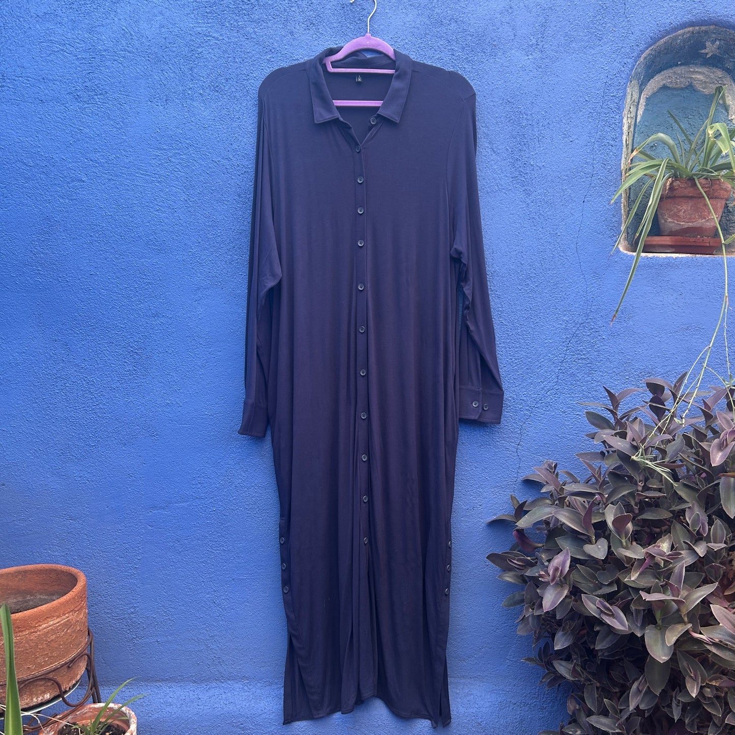 universal standard navy rayon blend button front maxi dress