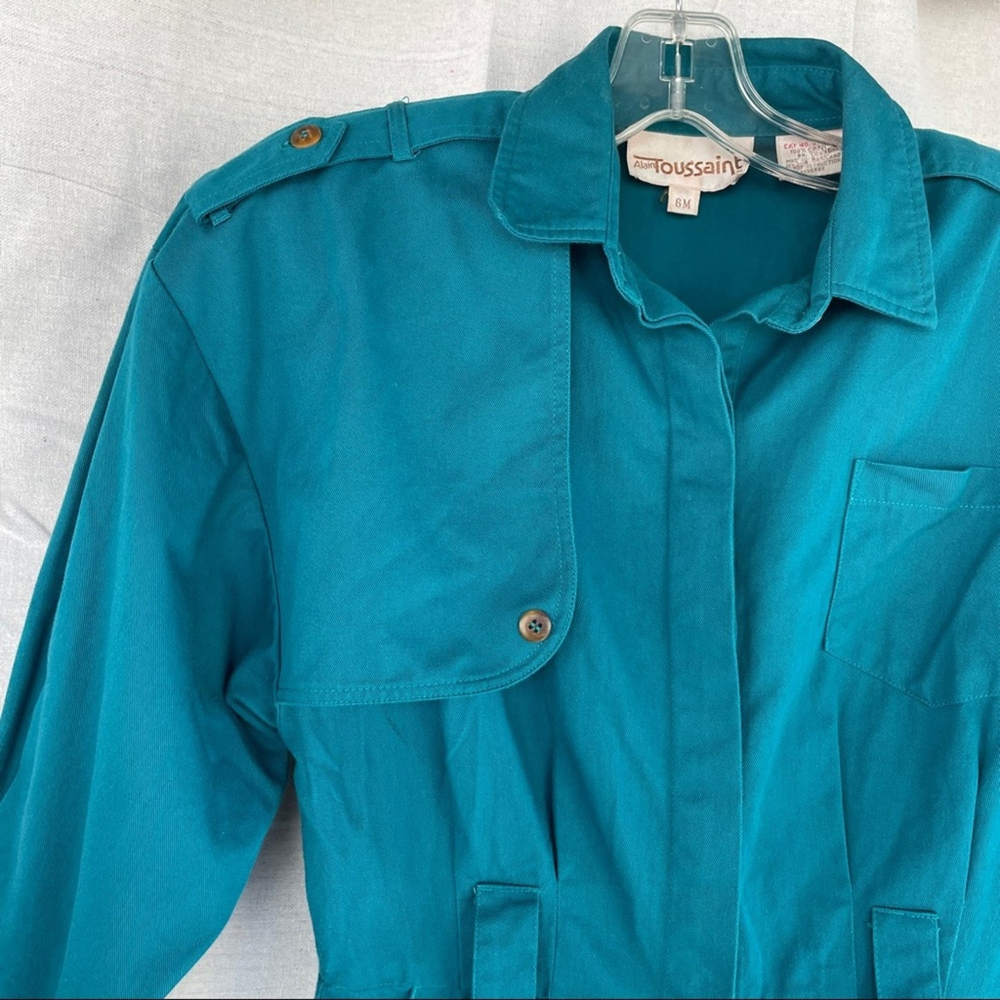 Vintage 80s Alain Toussaint Turquoise Cotton Midi Dress