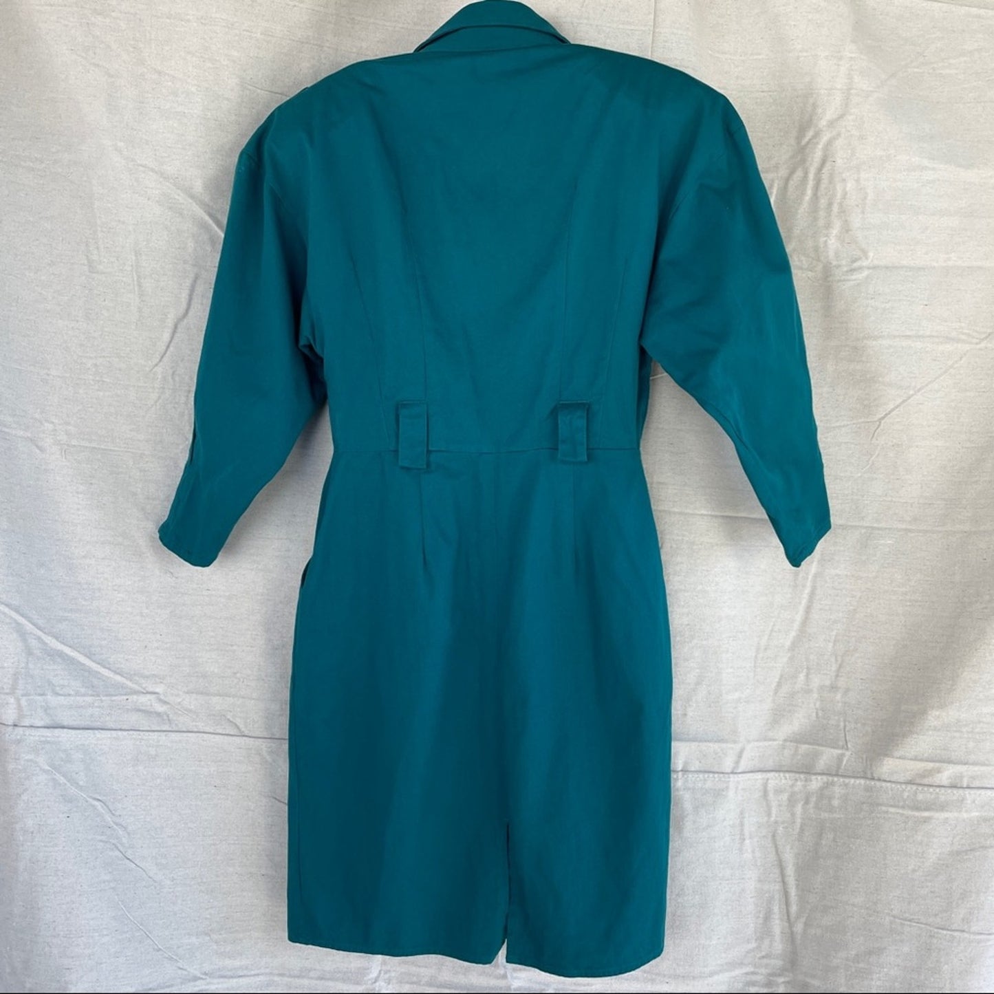 Vintage 80s Alain Toussaint Turquoise Cotton Midi Dress